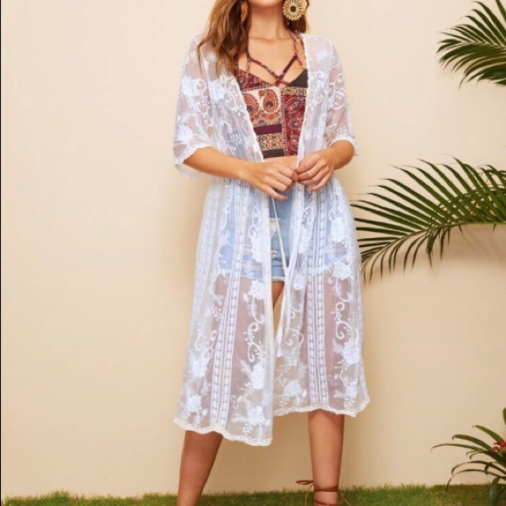 SHEIN Bathing Suit Cover Up Embroidered Kimono